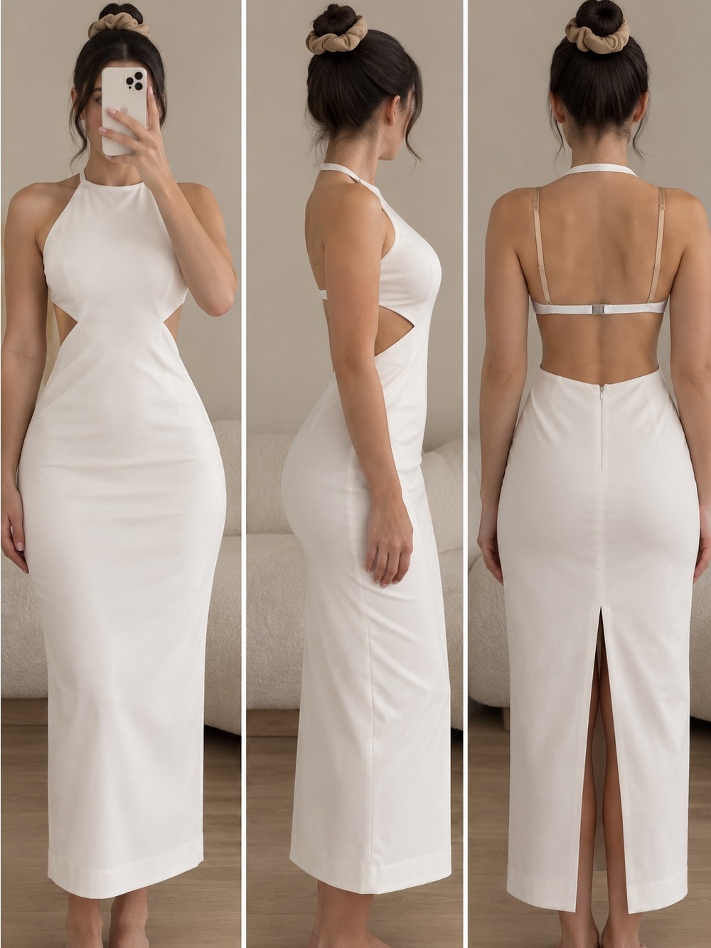 Zara White Cutout Halter Maxi Dress